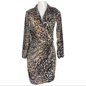 Amelia Velvet Burnout Faux Wrap Long Sleeve Dress Size XS
